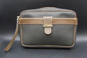 Vintage Dunhill Brown Leather Flap Black Canvas Zippered Toiletry Bag - Picture 1 of 8