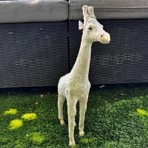 VTG 17" White Giraffe Statue Paper Mache Hand Sewn Patchwork Fabric Sculpture - Picture 1 of 12