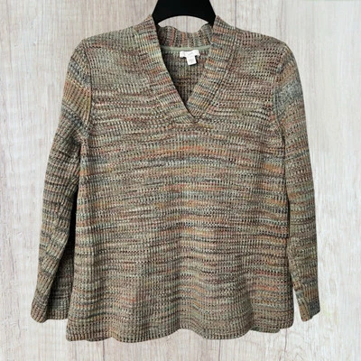 Suéter J. Jill para mujer con cuello en V talla mediana Seagrass multicolor jaspeado tejido acogedor Foto 1 de 4