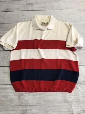 Vintage L.L.Bean Sweater Womens Large Red White Navy Short Sleeve Made USA 80s - Image 1 of 4