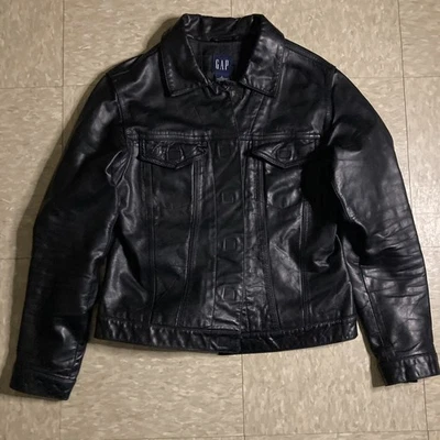 Chaqueta de cuero vintage Gap bolsillos forrados motocicleta negra para mujer pequeña Foto 1 de 4