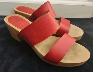 Madewell The Clara Clog Sandals Lipstick Red Size 9 Leather Wood Platform Shoes - Picture 1 of 24