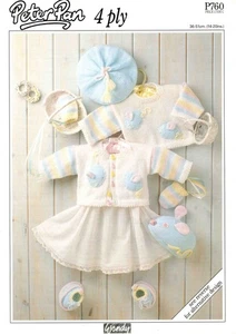 Cardigan All in one Sweater Beret 36-51cm 14-20in Peter Pan 760 Pattern PRINT - Picture 1 of 4