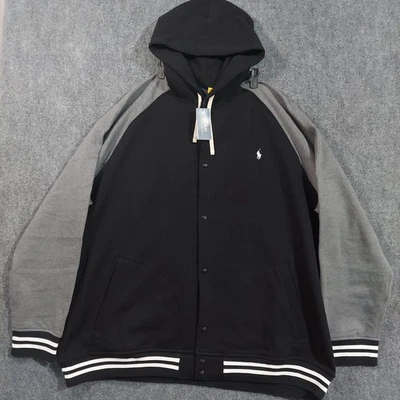 Chaqueta Polo Ralph Lauren Para Hombres 4XLT Negra Gris Sudadera con Capucha Frontal a Presión Foto 1 de 4
