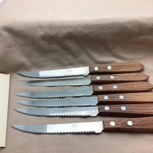 Vintage Posten 6 Robinson Edelstahl Holzgriffe Wellenschliff Steakmesser genietet - Bild 1 von 4