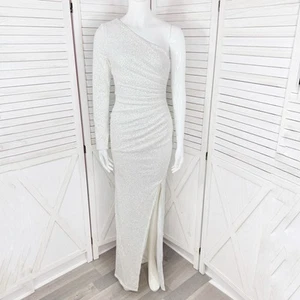 Faeriesty Dress Women XS White Sequin One-Shoulder Long Sleeve Prom Formal Party - Picture 1 of 15