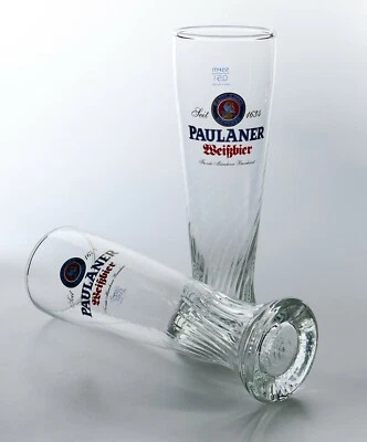 2 x Paulaner Weißbier seit 1634 Weizenbierglas 0,5l Wellen im Glas München 7921