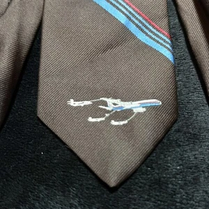 Vintage Givenchy Monsieur Gentlemen Tie Brown Blue Rare Embroidered Airplane VTG - Picture 1 of 4