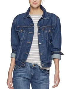 Levi’s Ex-Boyfriend Denim Jacket Women’s Size XS Trucker Dark Wash Blue Coat - Picture 1 of 4