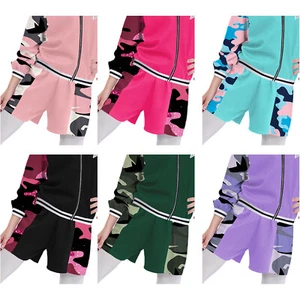 Kids Girls Summer Shorts Camouflage Print Sides Sports Athletic Short Pants Club - Picture 1 of 86