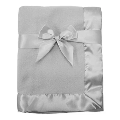 Fleece Blanket with Silk-Like Satin Trim, Soft, Warm & Cozy, Gray, 30" x 40" ... - Image 1 of 4
