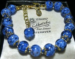 Vibrant Blue Venetian Italian Murano Glass Speckled Bead Vintage Style BRACELET