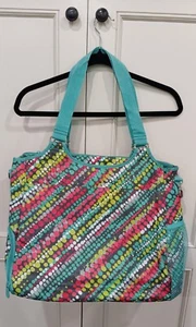 Thirty-One All Pro Large Tote gym bag multi pocket teal pink gray polka dots - Picture 1 of 4