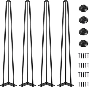 Patas de mesa de horquilla de 30 pulgadas, 3 varillas de acero de 1/2 pulgada de diámetro, tapa de carga de 800 libras - Imagen 1 de 16
