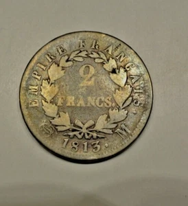 NAPOLEON 2 FRANCS SILVER 1813 M RARE (circula louisiane) - Picture 1 of 2