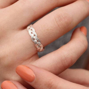 Silver Twist Chunky Band Women's Sterling Silver Handmade Braided Ring All Size - Picture 1 of 5