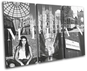 Milan Fashion City Typography TREBLE CANVAS WALL ART Picture Print - Picture 1 of 1