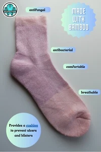 3 Pairs of Pink Unisex Diabetic Socks - Size Large (10-12) **Made with Bamboo** - Picture 1 of 4