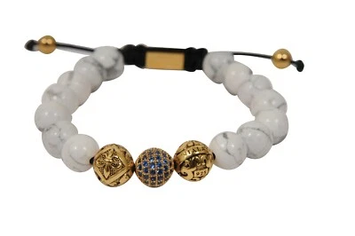 Nialaya Bead Bracelet White Stone .925 Gold Bead Blue Crystal Wristband Tassel - Image 1 of 4