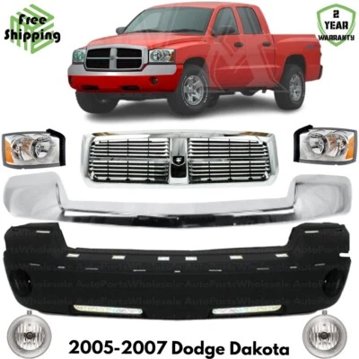 Front Bumper Face Bar Trim & Headlight Assembly Kit For 2005-2007 Dodge Dakota Foto 1 de 4