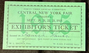 1915 Feria Central de Nueva York ONEONTA 43a Exposición Anual BOLETO - Imagen 1 de 5