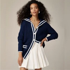 J Crew NWT Textured sailor cardigan Navy Blue Button-Up Sweater Sz S BZ484 - Picture 1 of 16