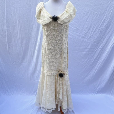 Vtg Susan Lanes Country Elegance Ivory Lace Wedding Dress 14 Beaded Accent 70's - Image 1 of 4