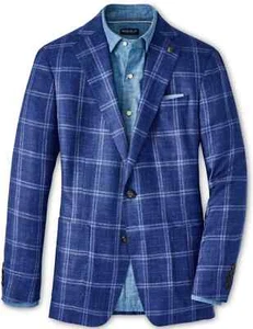 Peter Millar Crown Crafted Sola Windowpane Soft Sport Coat Mens Size 44R Blue - Picture 1 of 15