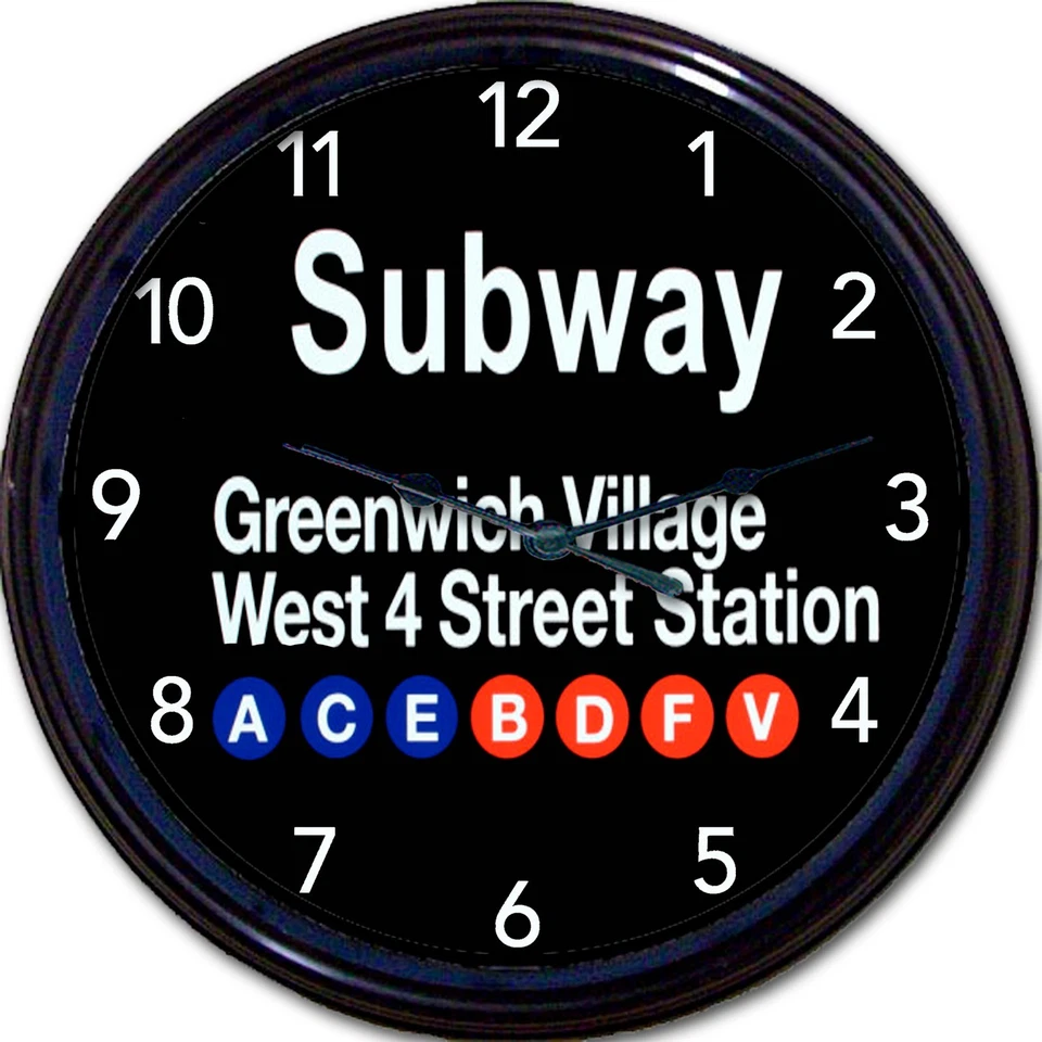 Nuevo reloj de pared con señal de metro de estación de 4 calles Greenwich Village de la ciudad de Nueva York 10" Foto 1 de 1