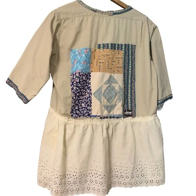 Top túnica artística reciclada L Lagenlook festival arte para usar 3/4 relajado alto bajo ecológico Foto 1 de 4