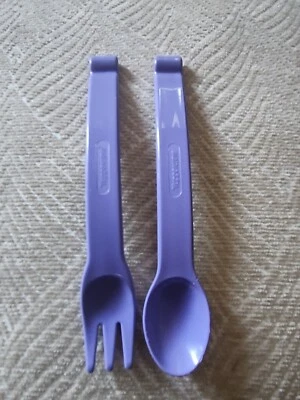 Tupperware Púrpura Lavanda Tenedor Largo Cuchara Niño Pequeño Juego de Alimentación Nuevo Foto 1 de 4