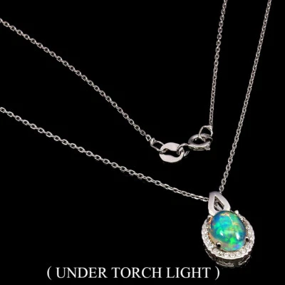 Collana In Argento 925 Con Opale Fuoco Ovale 9x7mm E Gemma Topazio 18 Pollici - Immagine 1 di 4