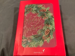 1 Box New Papyrus Christmas Wreath Holiday Greetings 12 Cards & Lined Envelopes - Picture 1 of 2