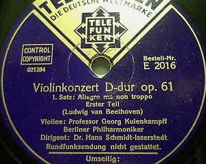KUHLENKAMPFF & SCHMIDT-ISSERSTEDT "Concerto per violino in re maggiore op. 61" 6 x 78 giri/min - Foto 1 di 12