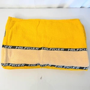 TOMMY HILFIGER Yellow Black Stripe Cotton Bath / Beach TOWEL 34" x 67” NWT - Picture 1 of 8