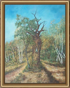 ARTE NAIF AUTUNNO BOSCO VECCHIO ALBERO SANTELLA olio tavola ENRICO COPETTA COEN - Picture 1 of 3