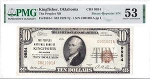 $10 1929 T1 National KINGFISHER Oklahoma OK 🇺🇸 RARE 🇺🇸 Fancy Serial # 🇺🇸 - Picture 1 of 2