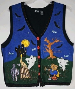 Gilet maglione Halloween Holiday Editions donna XL perline e ricamati Boo vintage - Foto 1 di 3
