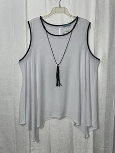 Damen ärmellose Bluse hellgrau schwarz Borte Hai Biss Saum Karriere edel 3X - Bild 1 von 14