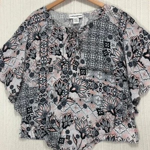 Cathy Daniels Floral Print Flutter Sleeve Tie Neck Blouse Top - Picture 1 of 5