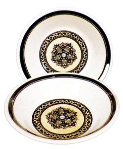 Mt Clemens Mantilla Cereal Bowls Lot of 2 Pottery Black Lace Yellow Vintage - Picture 1 of 5