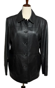 Abrigo largo East 5th Jacket para mujer XL de cuero negro con botones delanteros - Imagen 1 de 11
