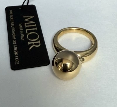 5g* 14K GOLD MILOR ITALY Resin Core Moving Ball Tapered Band Cocktail Ring *7 - Image 1 of 4