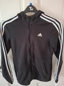 Kids Black Zip-up Cuffed Adidas Hoodie - Picture 1 of 8