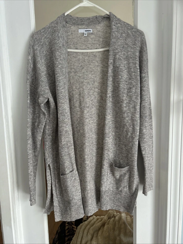 Cardigã Feminino Somona Cinza Frente Aberta Camadas Macias Tamanho Pequeno - Imagem 1 de 4