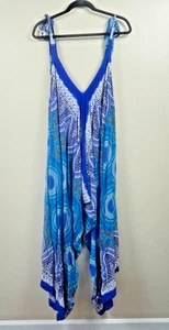 Vintage Damen Sommer Boho Tank Tie verstellbare Träger Overall Ropper Geometrisch Blau - Bild 1 von 18