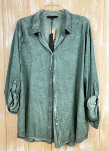 Nuevo Top Jane & Delancey Para Mujer 1X Blusa Verde Abotonada Pestaña Enrollable Nuevo con Etiquetas - Imagen 1 de 11