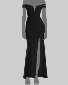 $228 Aqua Dresses Women Black Off-Shoulder High Slit Evening Gown Dress Size 10 - Picture 1 of 2