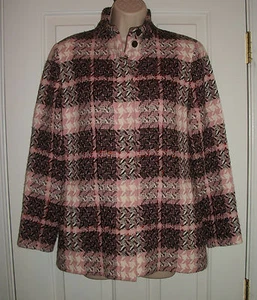 DONCASTER Jacket Sz 6 Pink Black Novelty Knit Hidden Buttons Lined - Picture 1 of 5