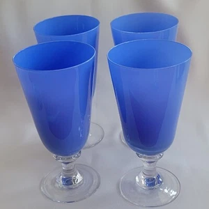 Pedestal Stemmed Footed Light Blue  Goblets Water Cocktail Glass Lot of 4. 7 7/8 - Picture 1 of 5